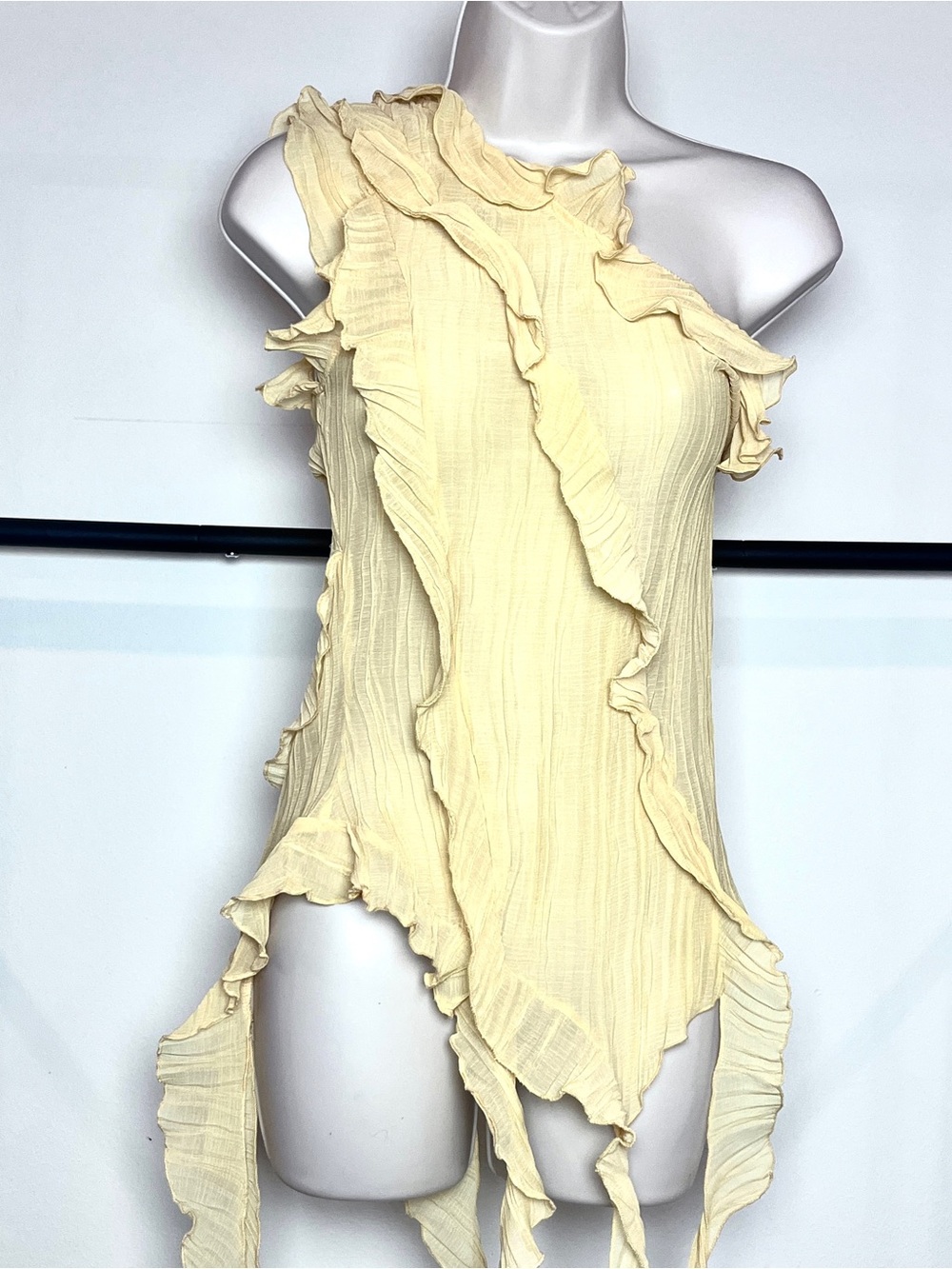 Zara Light Yellow Ruffle Asymmetric One-Shoulder Top